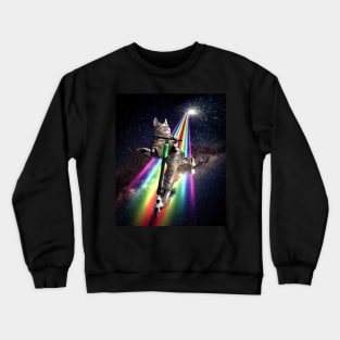 Galaxy Space Cat On Scooter Rainbow Crewneck Sweatshirt